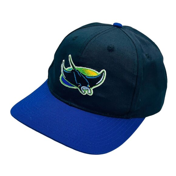 Vintage Tampa Bay Devil Rays Hat Mens Black Logo Snapback Logo 7 90s MLB - Picture 2 of 6